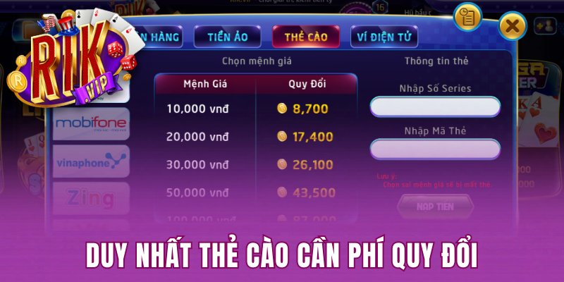 Duy nhất thẻ cào cần phí quy đổi