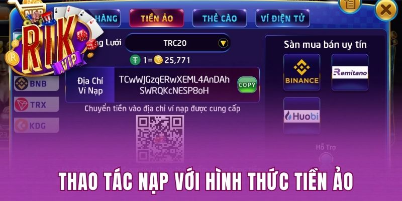 Thao tác nạp với hình thức tiền ảo